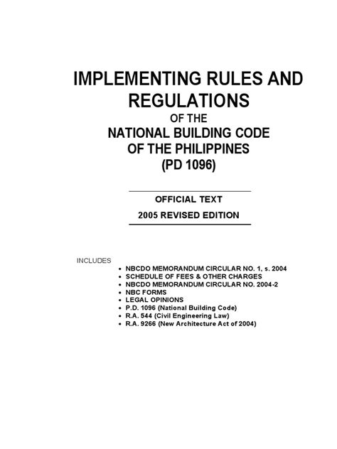 pd no. 1096|Implementing Rules and Regulations of the National Building .